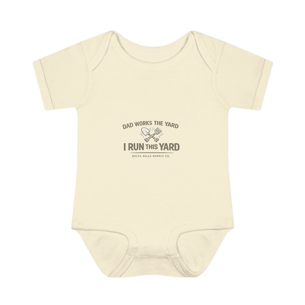 Dad Works the Yard I Run This Yard Baby Onesie | Funny Infant Bodysuit | Delta Hills Supply Co