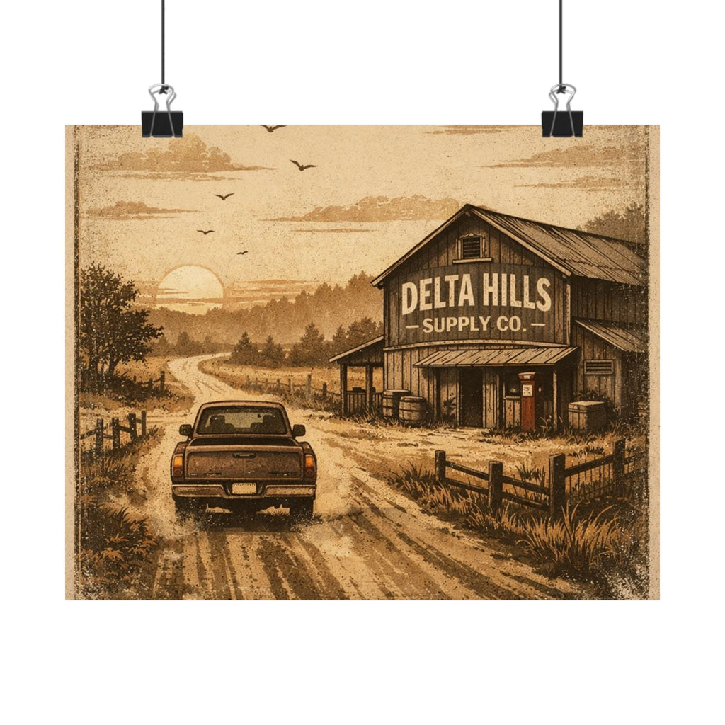 Vintage Road Poster | Rustic Southern Wall Art | Delta Hills Supply Co