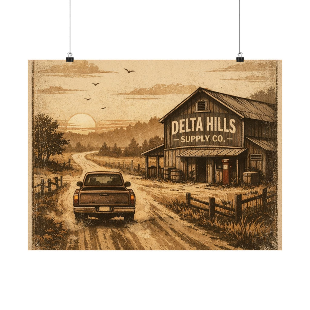 Vintage Road Poster | Rustic Southern Wall Art | Delta Hills Supply Co