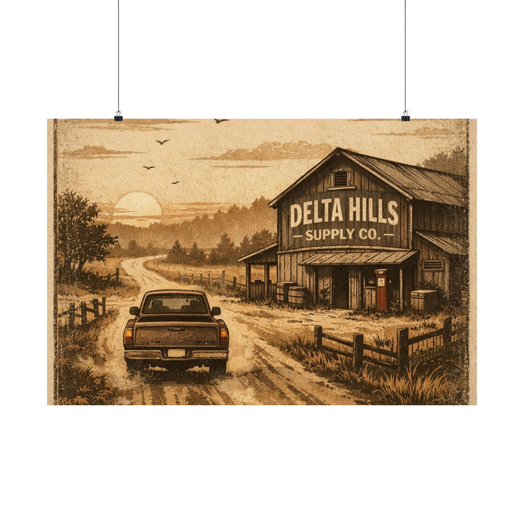 Vintage Road Poster | Rustic Southern Wall Art | Delta Hills Supply Co
