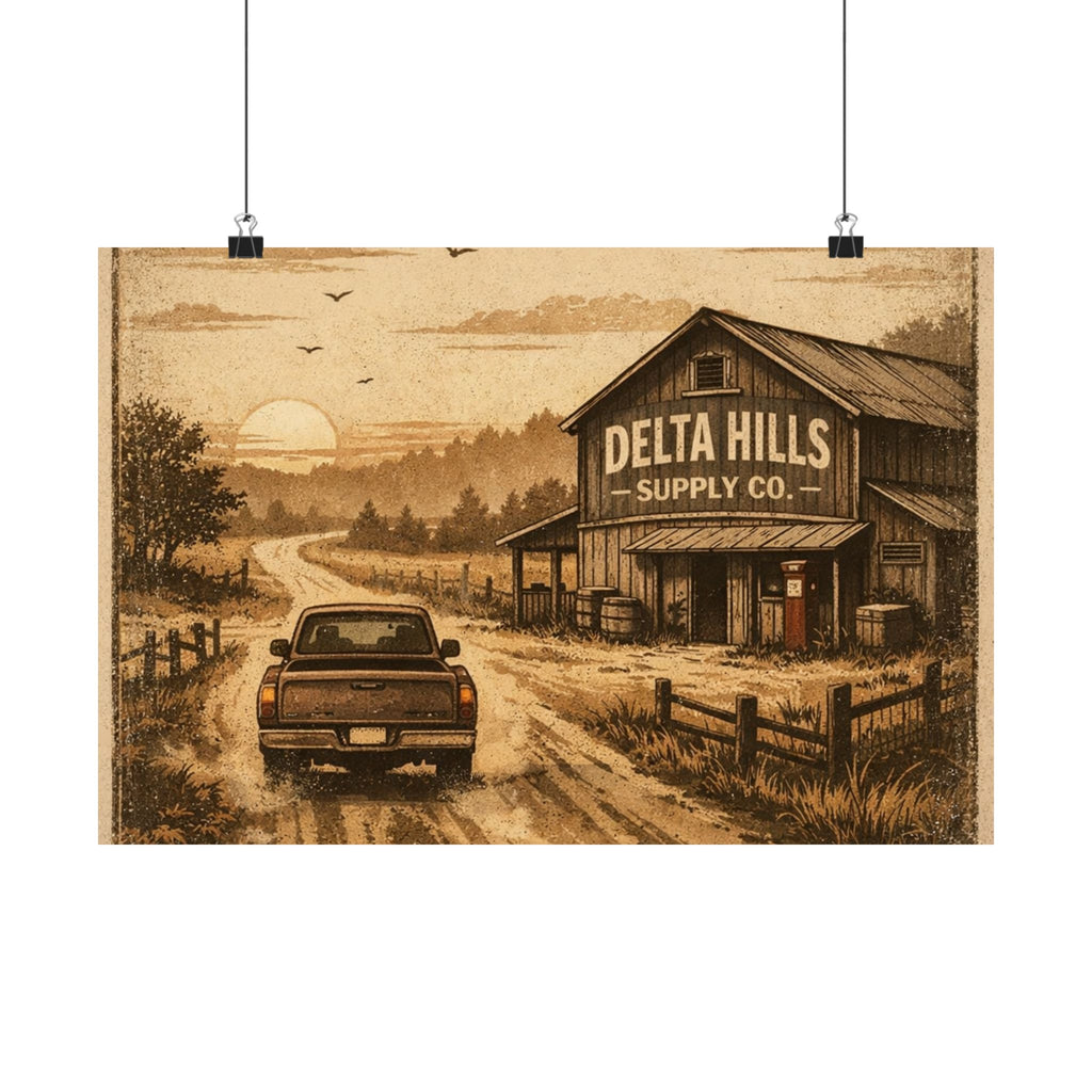 Vintage Road Poster | Rustic Southern Wall Art | Delta Hills Supply Co