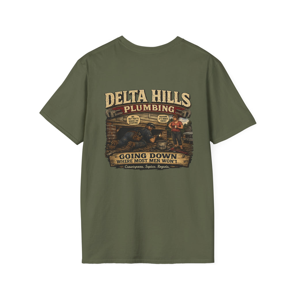 Delta Hills Plumbing™ | Going Down Where Most Men Won't | Vintage Plumber T-Shirt