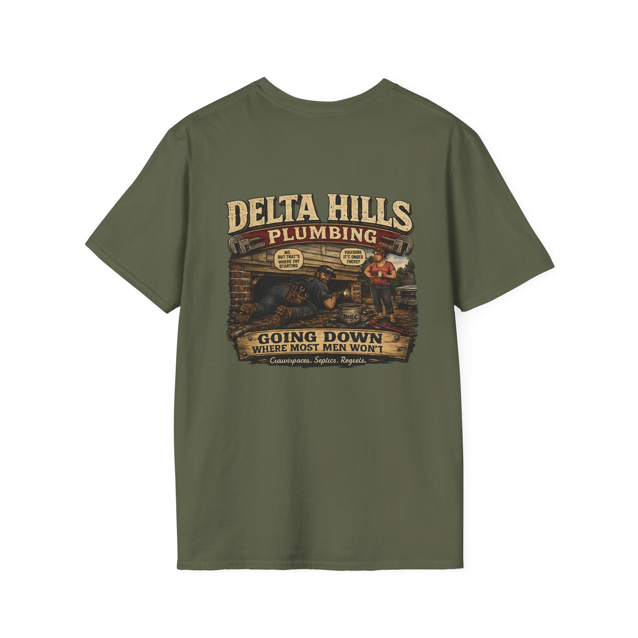 Delta Hills Plumbing™ | Going Down Where Most Men Won't | Vintage Plumber T-Shirt