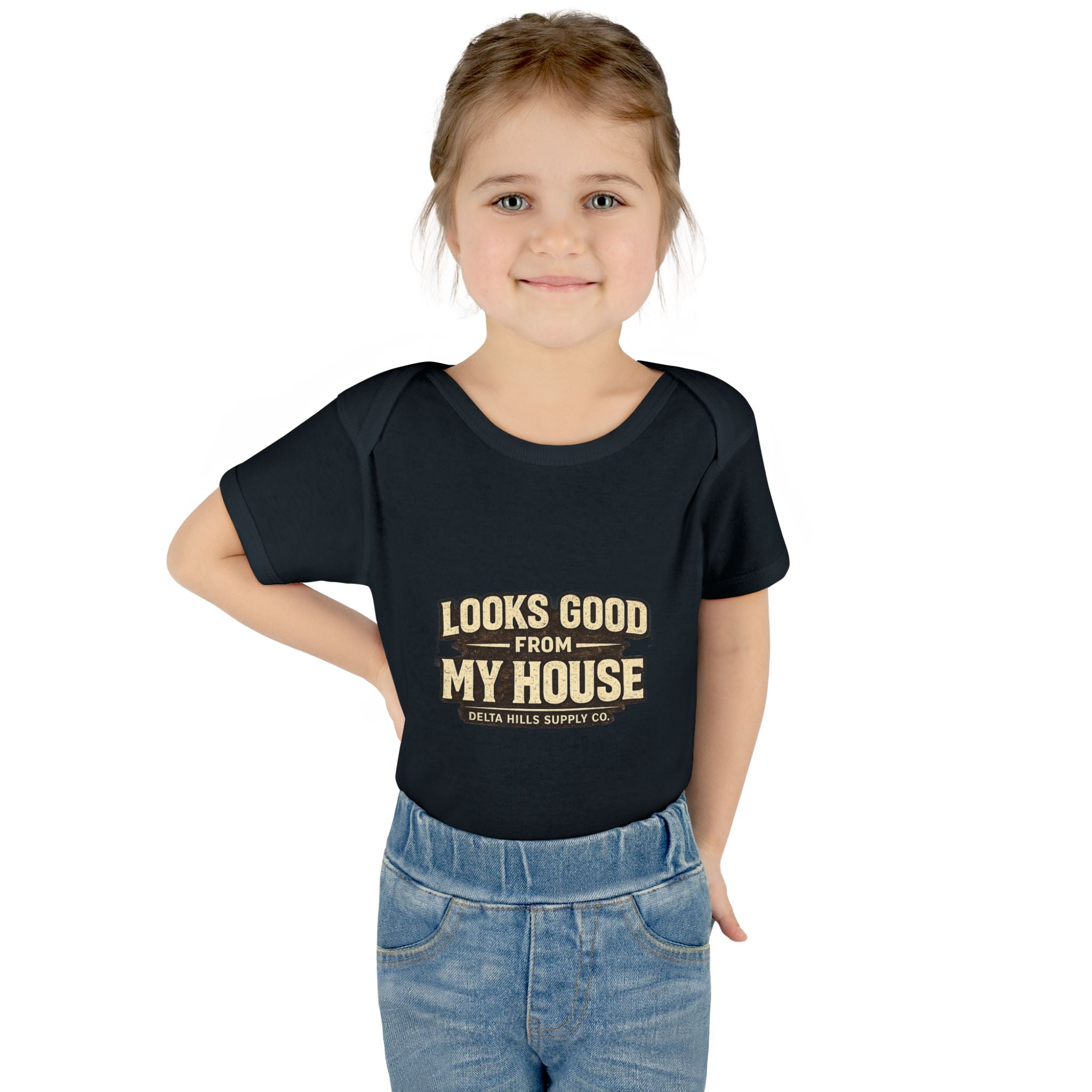 Looks Good From My House Baby Onesie | Funny Infant Bodysuit | Delta Hills Supply Co