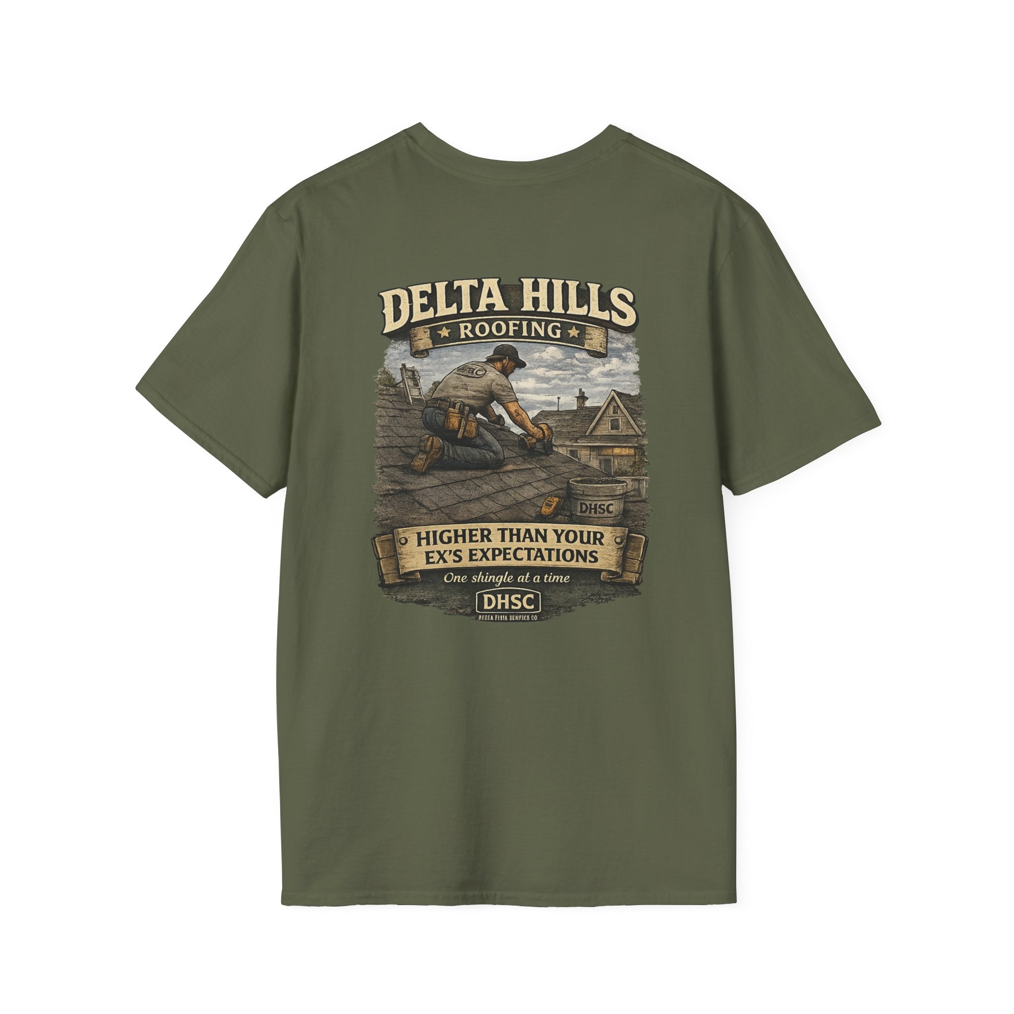 Delta Hills Roofing™ | Higher Than Your Ex's Expectations | Vintage Roofer T-Shirt