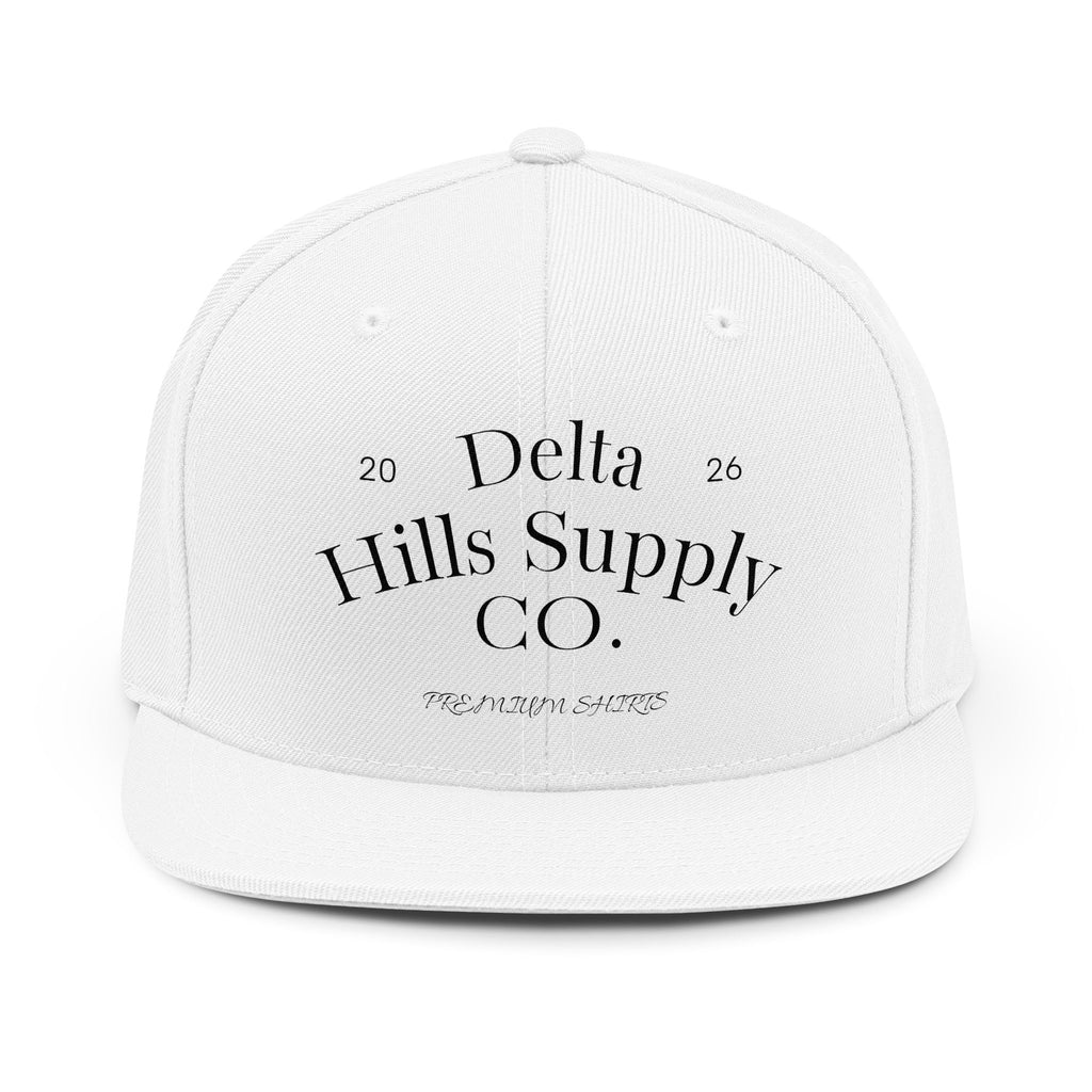 Delta Hills Supply Co. Snapback Hat — Vintage Logo Flat-Brim Cap